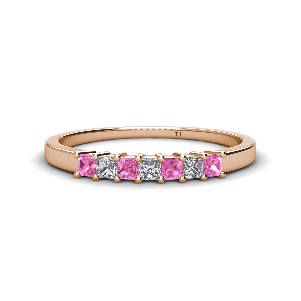 Erica 2.50 mm Princess Cut Pink Sapphire and Diamond 7 Stone Wedding Band 