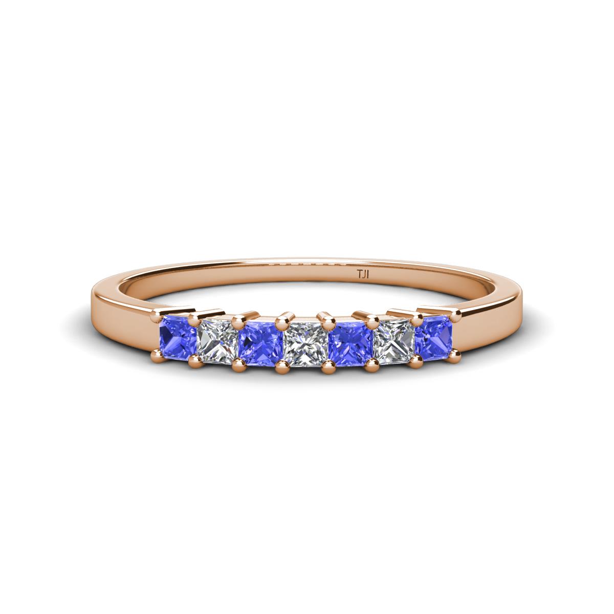Erica 2.50 mm Princess Cut Tanzanite and Diamond 7 Stone Wedding Band 