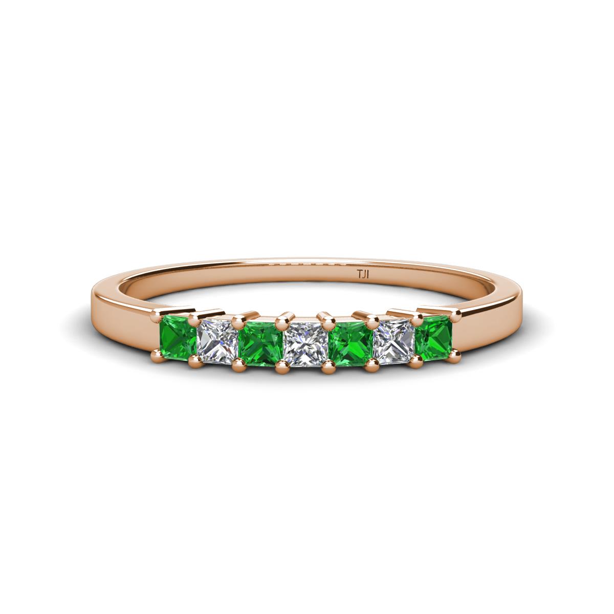Erica 2.50 mm Princess Cut Green Garnet and Diamond 7 Stone Wedding Band 