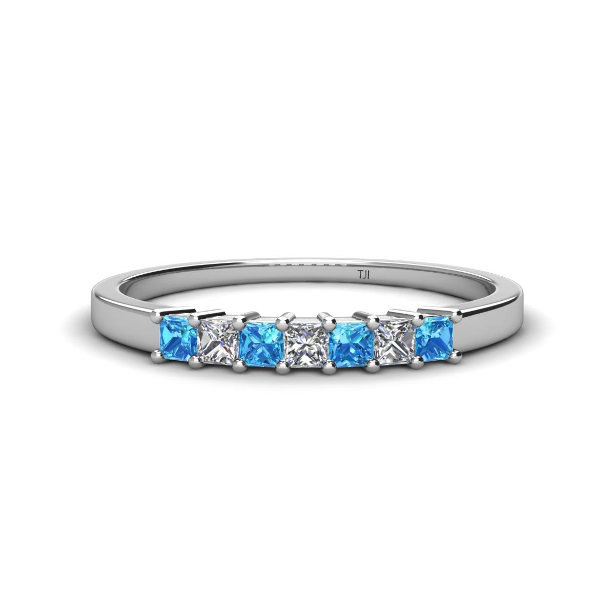 Erica 2.50 mm Princess Cut Blue Topaz and Diamond 7 Stone Wedding Band 