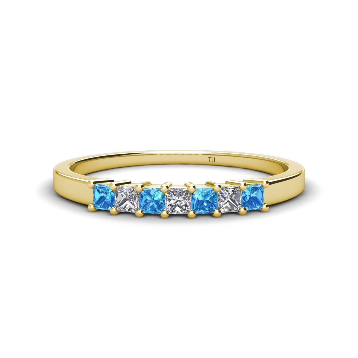 Erica 2.50 mm Princess Cut Blue Topaz and Diamond 7 Stone Wedding Band 