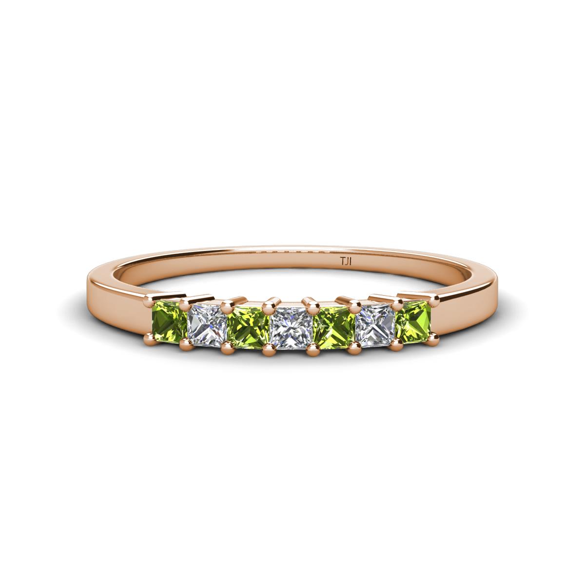 Erica 2.50 mm Princess Cut Peridot and Diamond 7 Stone Wedding Band 