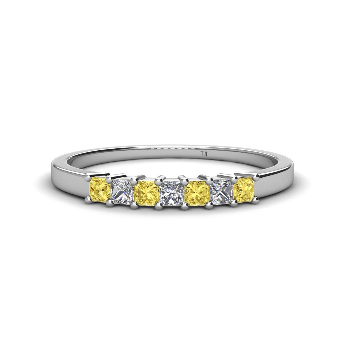 Erica 2.50 mm Princess Cut Yellow Sapphire and Diamond 7 Stone Wedding Band 