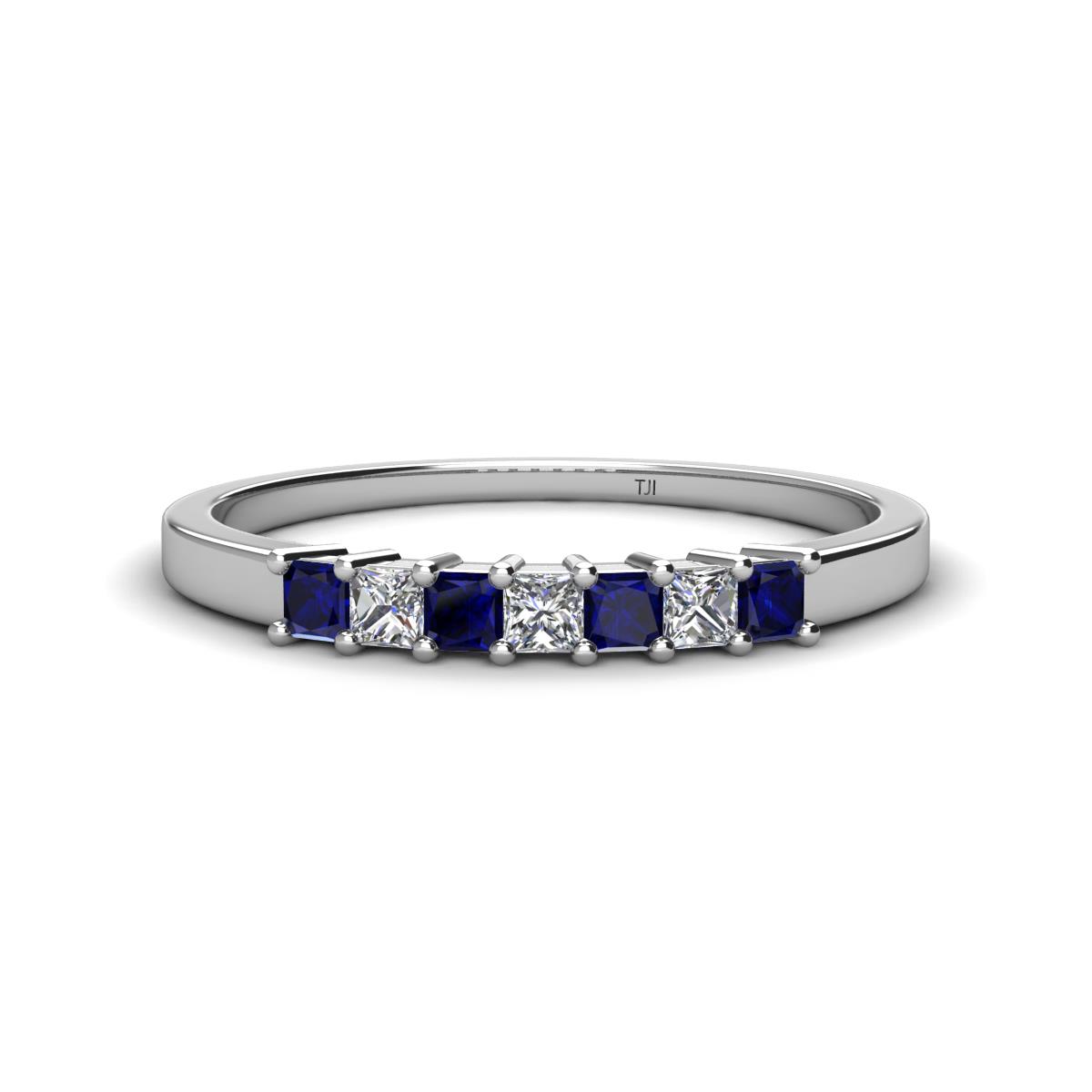 Erica 2.50 mm Princess Cut Blue Sapphire and Diamond 7 Stone Wedding Band 