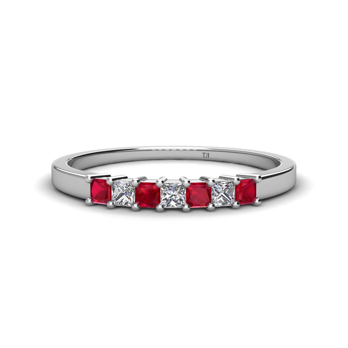 Erica 2.50 mm Princess Cut Ruby and Diamond 7 Stone Wedding Band 