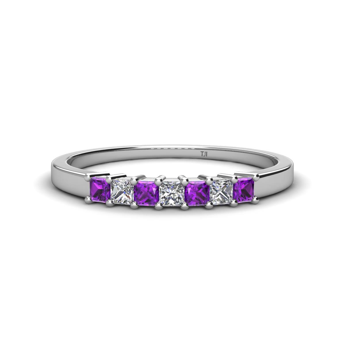Erica 2.50 mm Princess Cut Amethyst and Diamond 7 Stone Wedding Band 