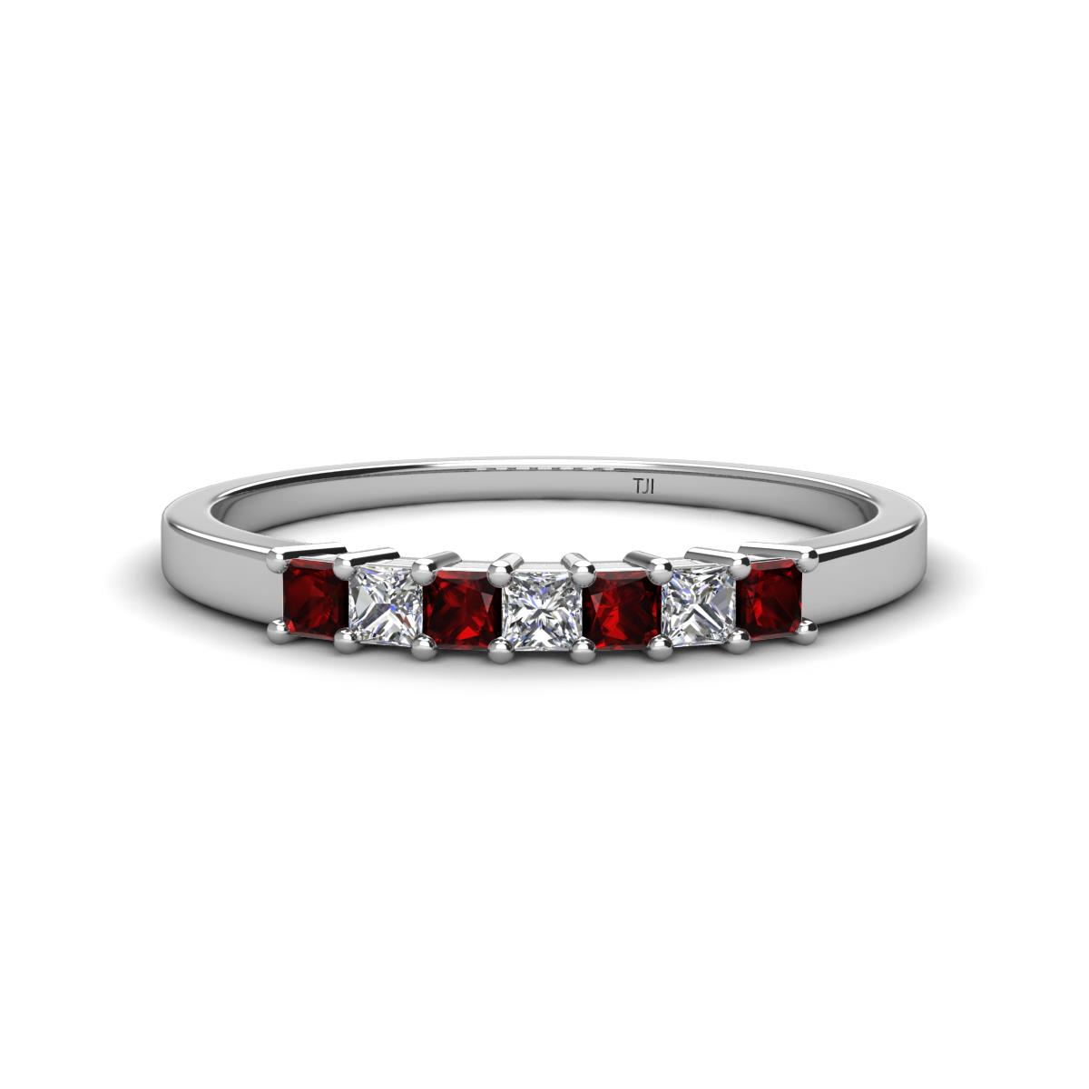 Erica 2.50 mm Princess Cut Red Garnet and Diamond 7 Stone Wedding Band 