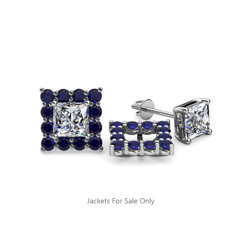 Serena Blue Sapphire Jacket Earrings Blue Sapphire Womens Halo Jacket for Princess Cut Stud Earrings ctw K White Gold