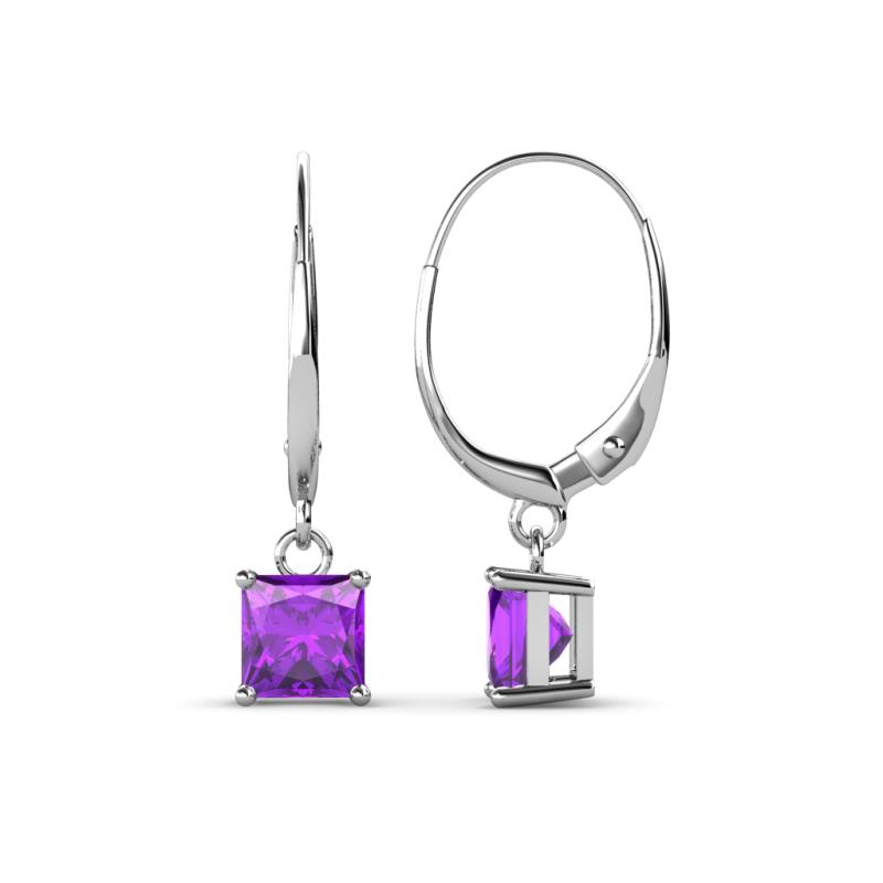 Qiana Amethyst Solitaire Dangling Earrings Princess Cut Amethyst Four Prong Womens Solitaire Drop and Dangle Earrings ctw K White Gold