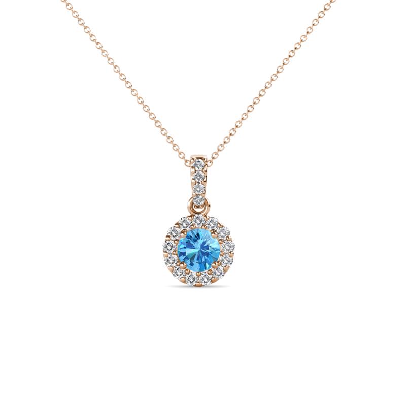 Azaria Blue Topaz and Diamond Halo Pendant 