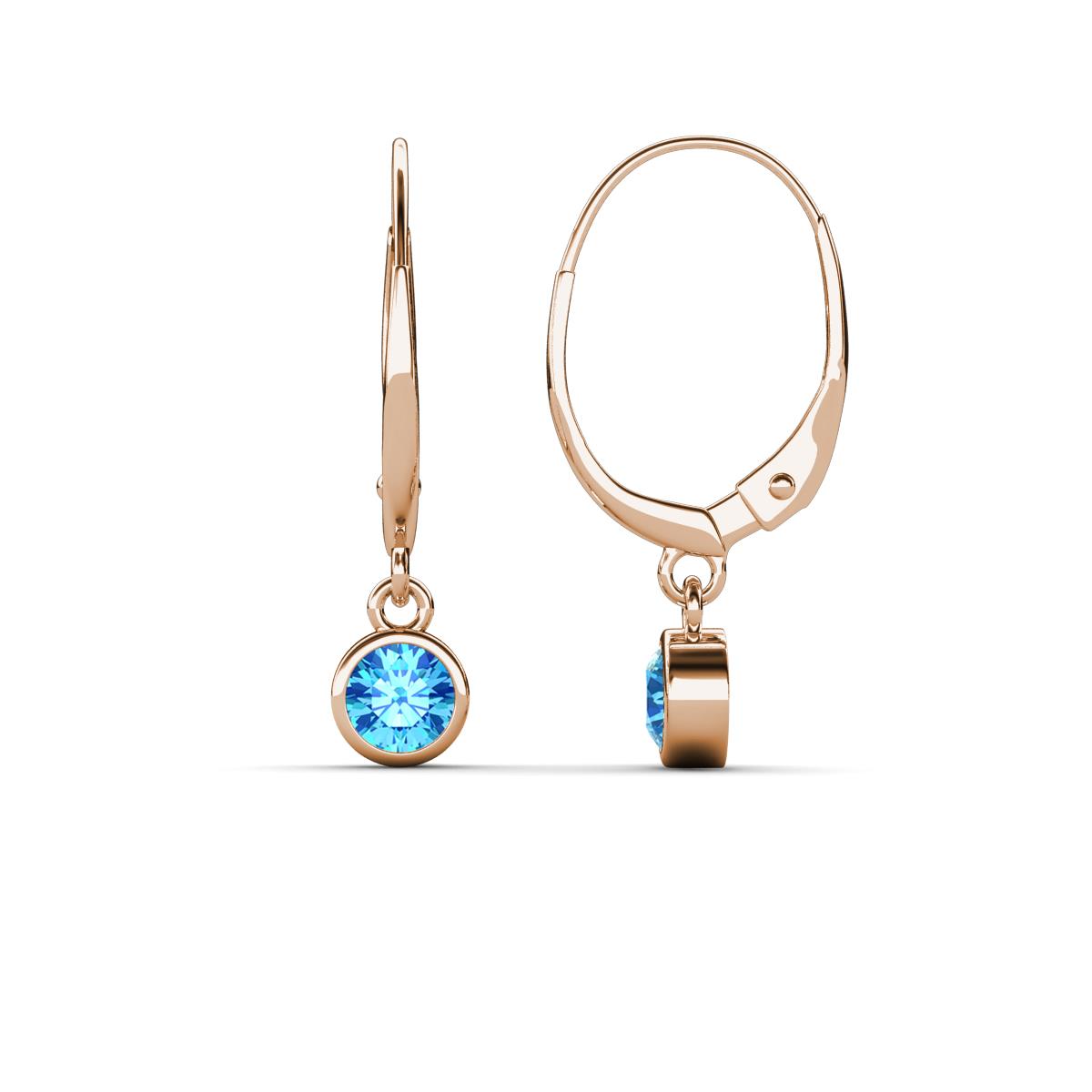 Cara Blue Topaz (4mm) Solitaire Dangling Earrings 