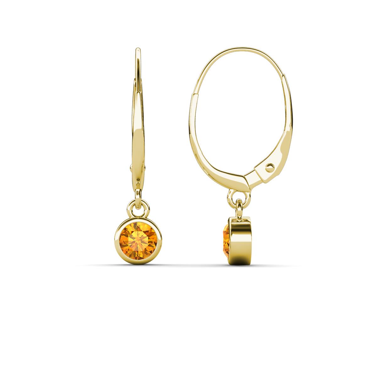 Cara Citrine (4mm) Solitaire Dangling Earrings 