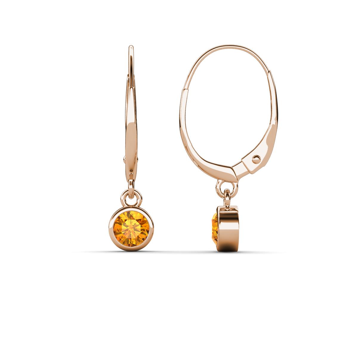 Cara Citrine (4mm) Solitaire Dangling Earrings 