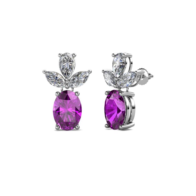 Vania Amethyst and Diamond Dangle Stud Earrings 