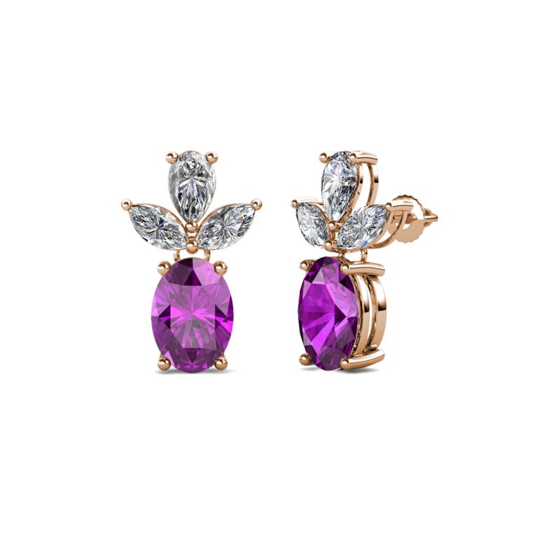 Vania Amethyst and Diamond Dangle Stud Earrings 