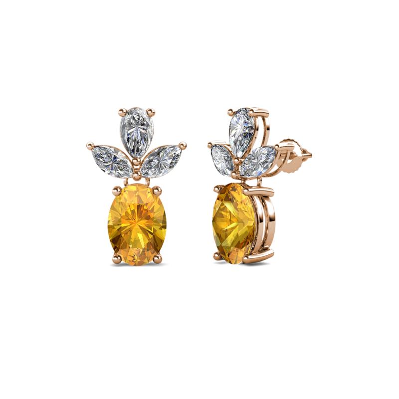 Vania Citrine and Diamond Dangle Stud Earrings 