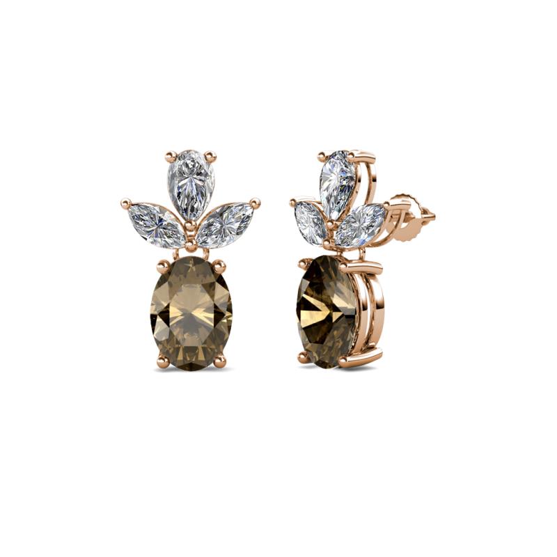 Vania Smoky Quartz and Diamond Dangle Stud Earrings 