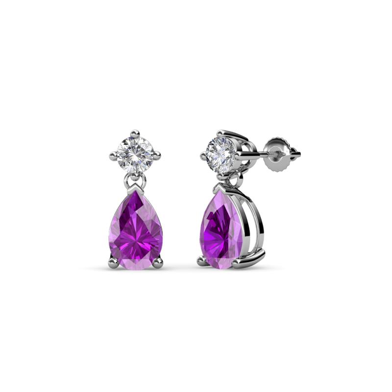 Arina Pear Shape 7x5 mm Amethyst and Diamond Dangle Stud Earrings 