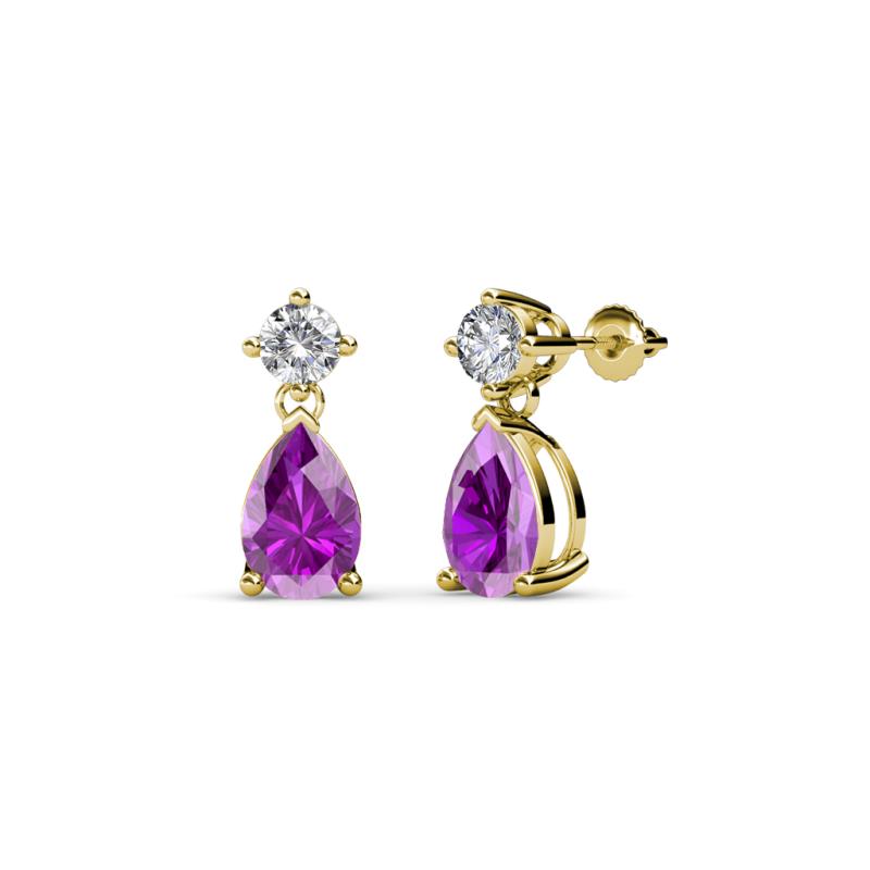 Arina Pear Shape 7x5 mm Amethyst and Diamond Dangle Stud Earrings 