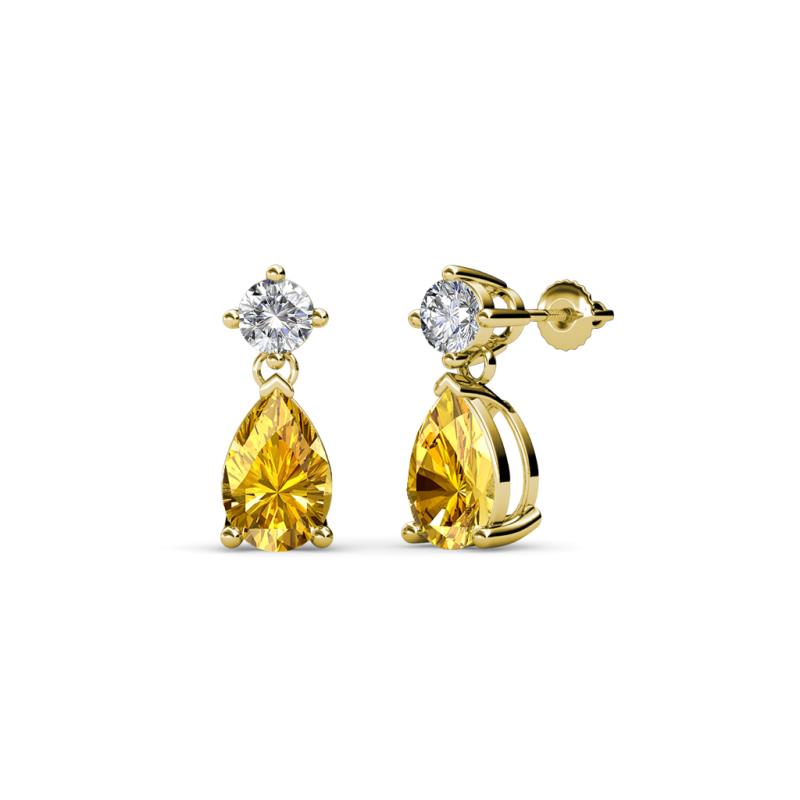 Arina Pear Shape 7x5 mm Citrine and Diamond Dangle Stud Earrings 