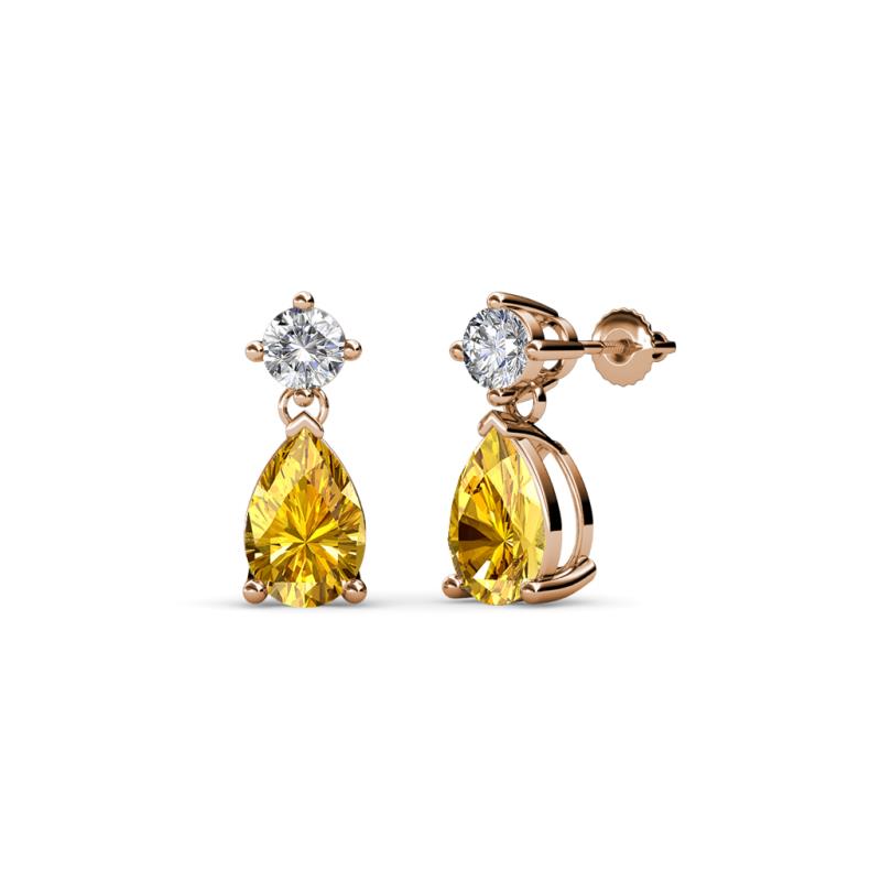 Arina Pear Shape 7x5 mm Citrine and Diamond Dangle Stud Earrings 