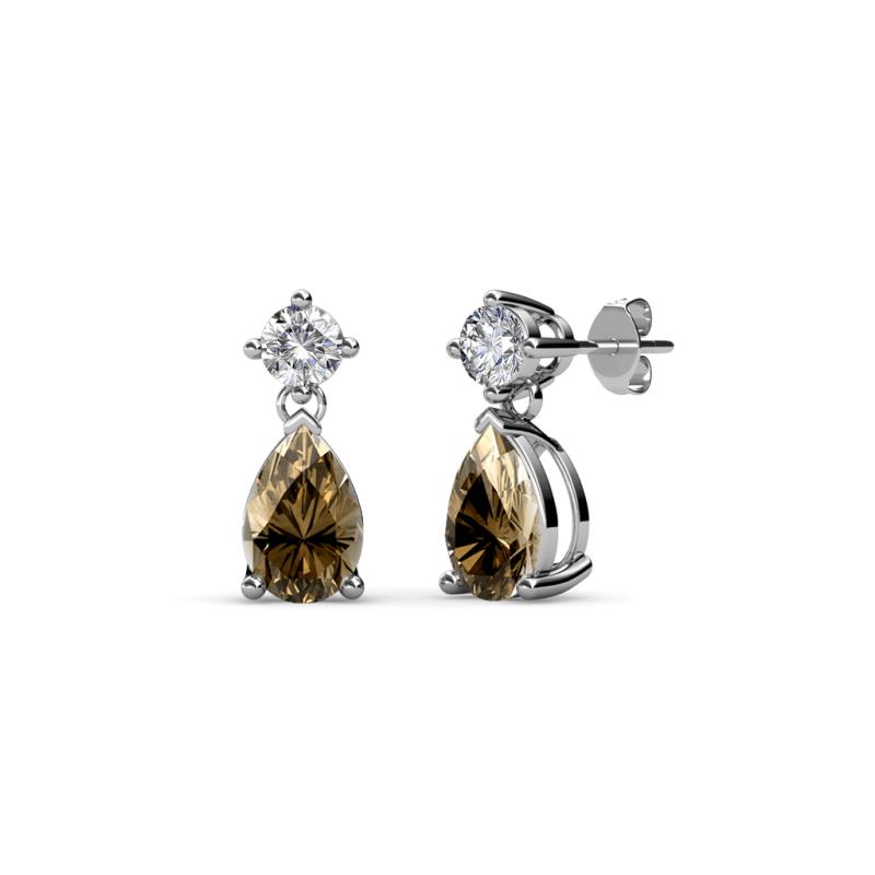 Arina Pear Shape 7x5 mm Smoky Quartz and Diamond Dangle Stud Earrings 