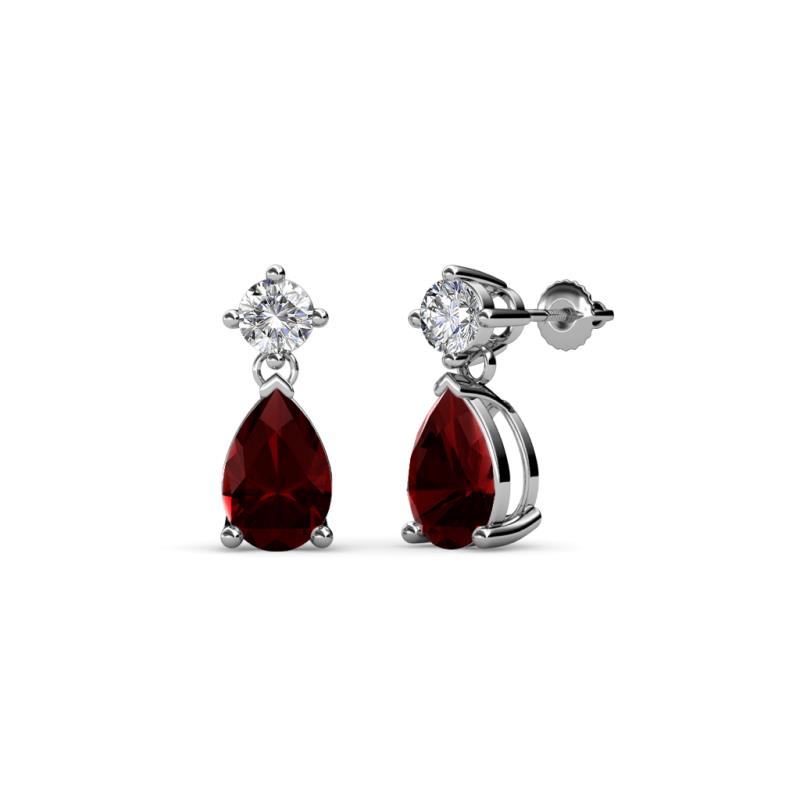 Arina Pear Shape 7x5 mm Red Garnet and Diamond Dangle Stud Earrings 