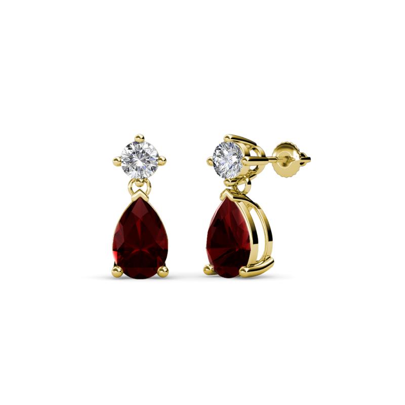 Arina Pear Shape 7x5 mm Red Garnet and Diamond Dangle Stud Earrings 