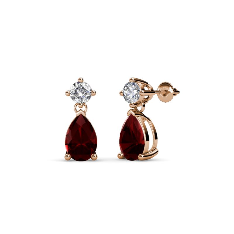 Arina Pear Shape 7x5 mm Red Garnet and Diamond Dangle Stud Earrings 