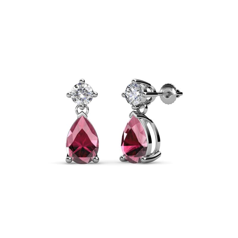 Arina Pear Shape 7x5 mm Rhodolite Garnet and Diamond Dangle Stud Earrings 