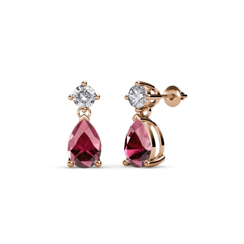 Arina Pear Shape 7x5 mm Rhodolite Garnet and Diamond Dangle Stud Earrings 