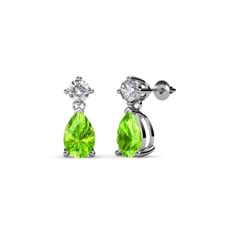 Arina Pear Shape 7x5 mm Peridot and Diamond Dangle Stud Earrings 