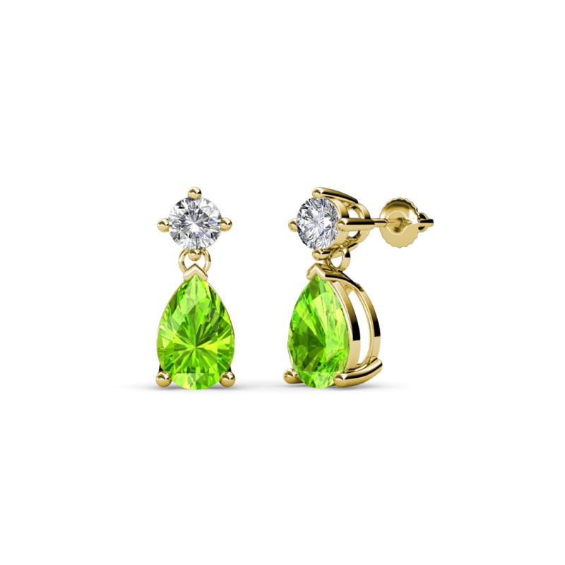 Arina Pear Shape 7x5 mm Peridot and Diamond Dangle Stud Earrings 