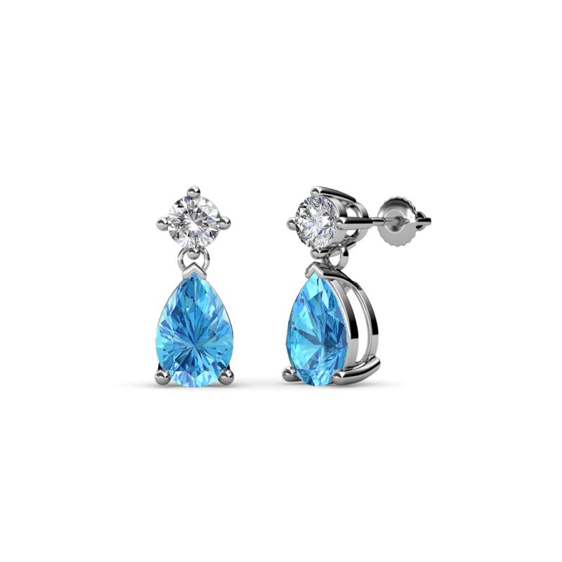 Arina Pear Shape 7x5 mm Blue Topaz and Diamond Dangle Stud Earrings 