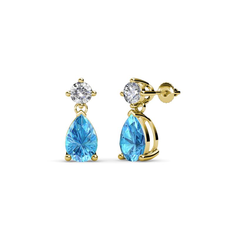 Arina Pear Shape 7x5 mm Blue Topaz and Diamond Dangle Stud Earrings 