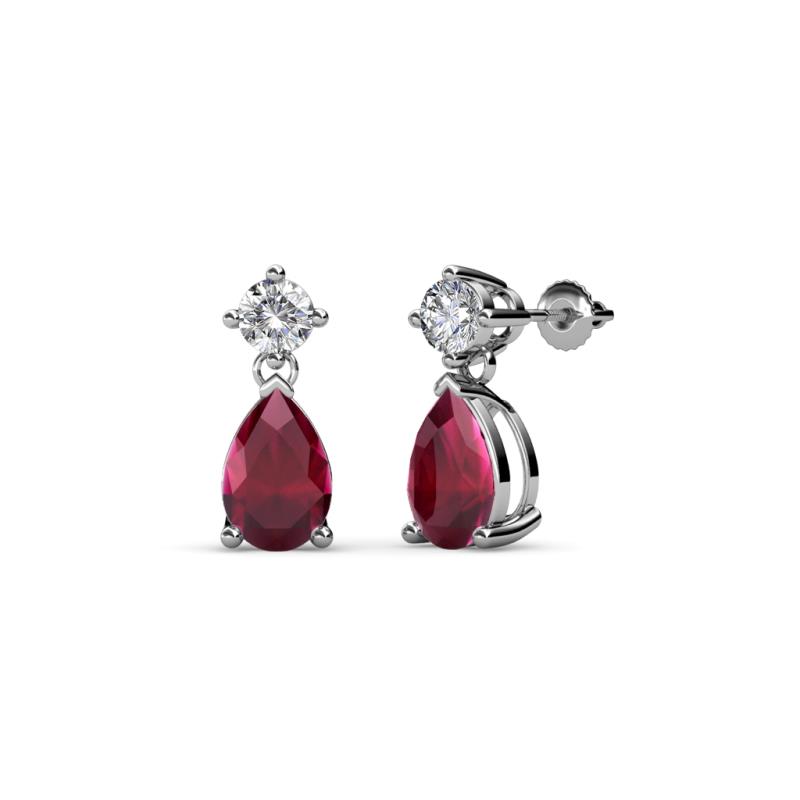 Arina Pear Shape 7x5 mm Ruby and Diamond Dangle Stud Earrings 