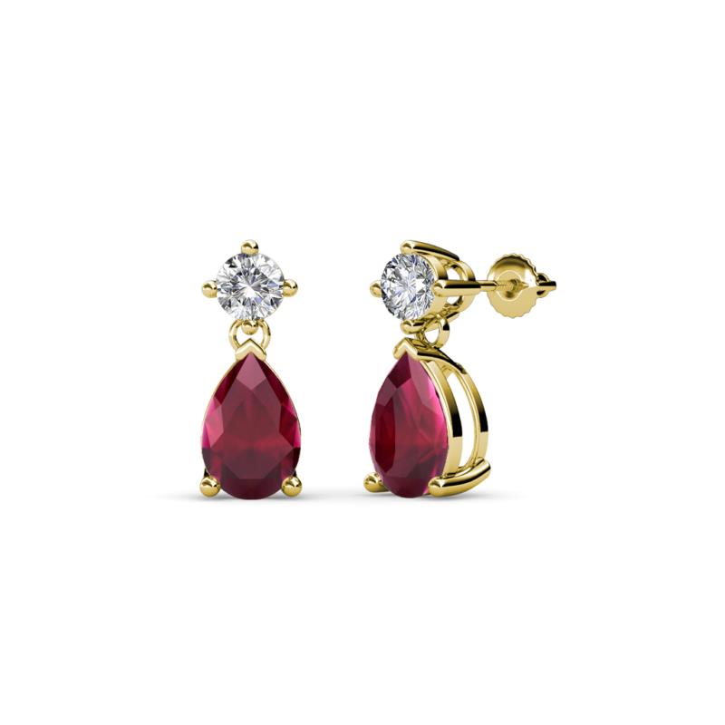 Arina Pear Shape 7x5 mm Ruby and Diamond Dangle Stud Earrings 