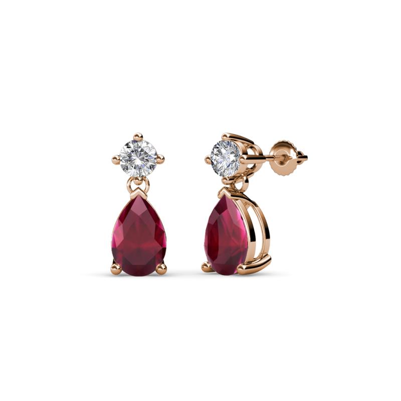 Arina Pear Shape 7x5 mm Ruby and Diamond Dangle Stud Earrings 