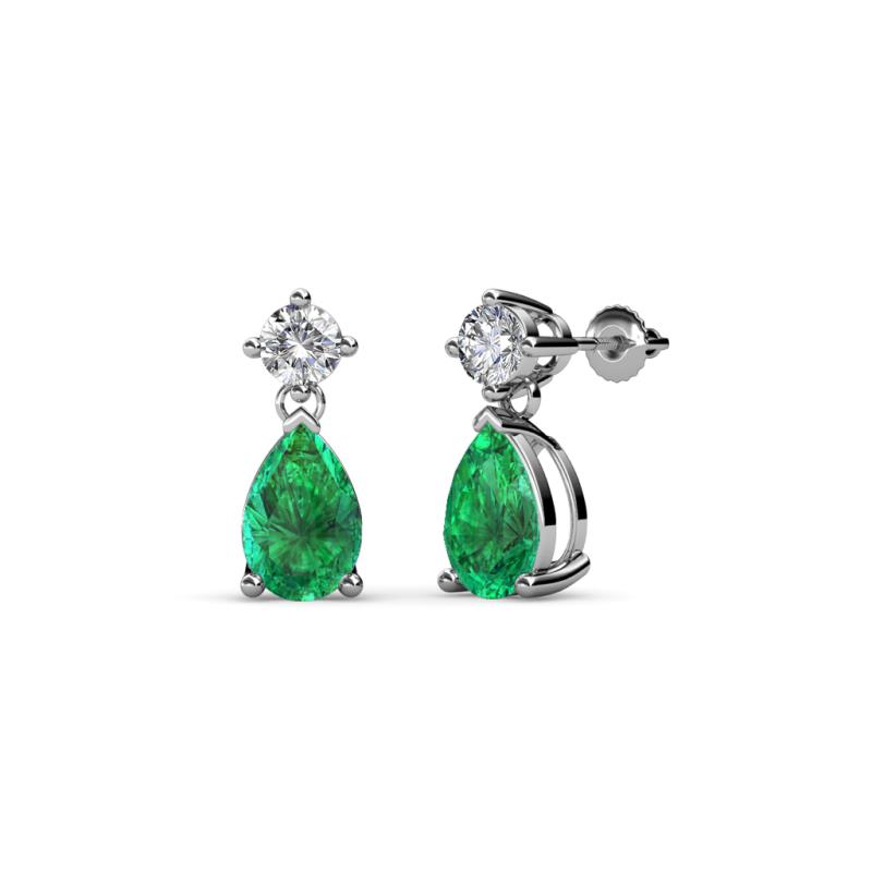 Arina Pear Shape 7x5 mm Emerald and Diamond Dangle Stud Earrings 