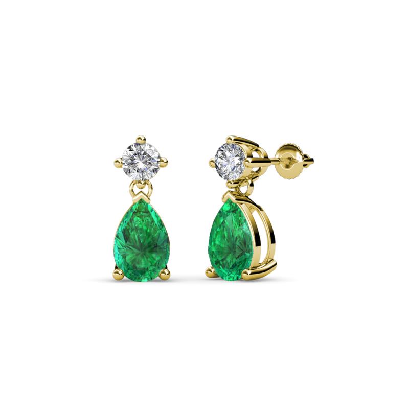 Arina Pear Shape 7x5 mm Emerald and Diamond Dangle Stud Earrings 