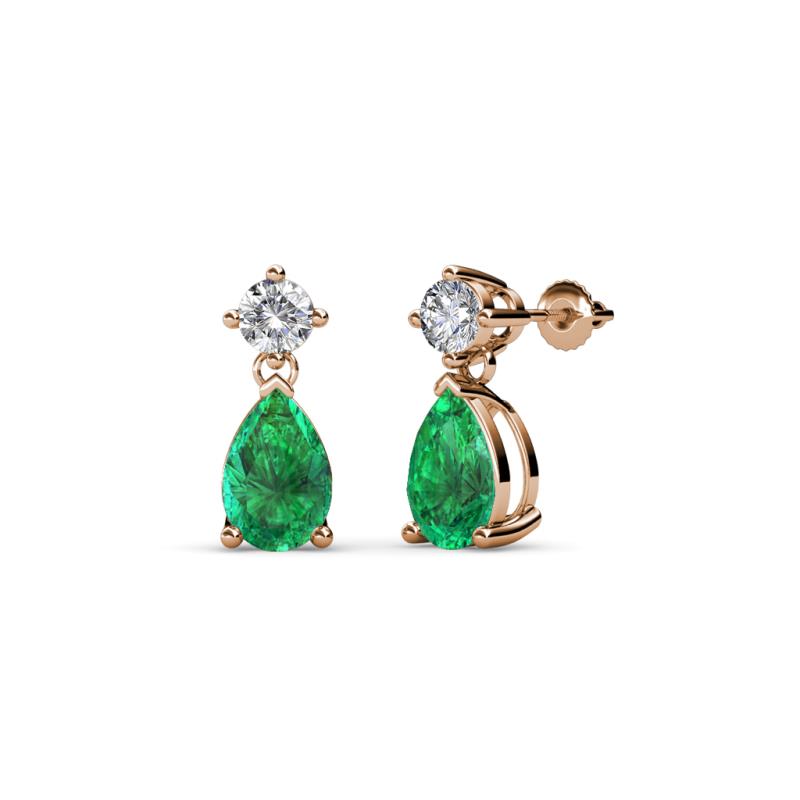 Arina Pear Shape 7x5 mm Emerald and Diamond Dangle Stud Earrings 