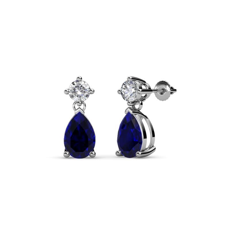 Arina Pear Shape 7x5 mm Blue Sapphire and Diamond Dangle Stud Earrings 