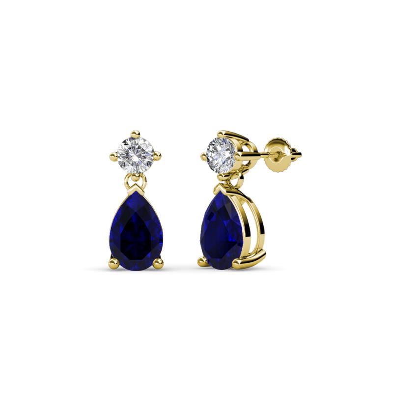 Arina Pear Shape 7x5 mm Blue Sapphire and Diamond Dangle Stud Earrings 