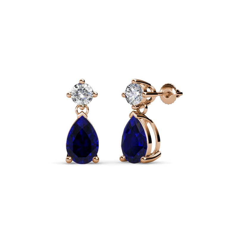 Arina Pear Shape 7x5 mm Blue Sapphire and Diamond Dangle Stud Earrings 