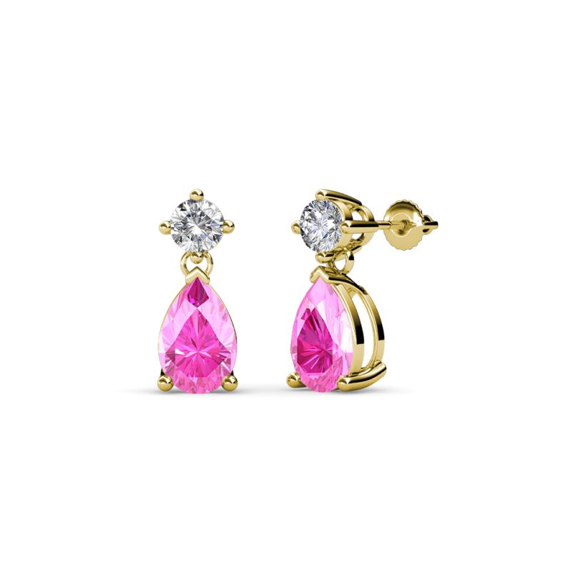Arina Pear Shape 7x5 mm Pink Sapphire and Diamond Dangle Stud Earrings 