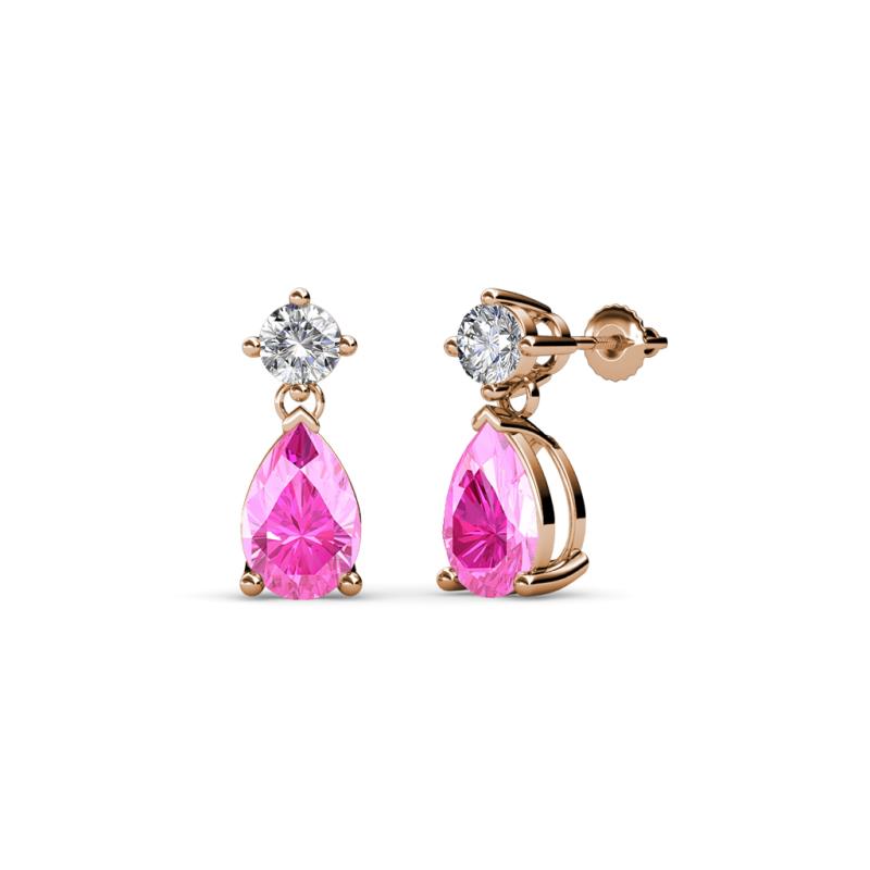 Arina Pear Shape 7x5 mm Pink Sapphire and Diamond Dangle Stud Earrings 