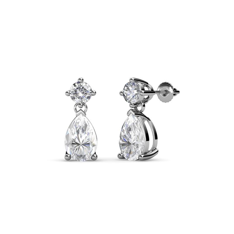 Arina Pear Shape 7x5 mm White Sapphire and Diamond Dangle Stud Earrings 