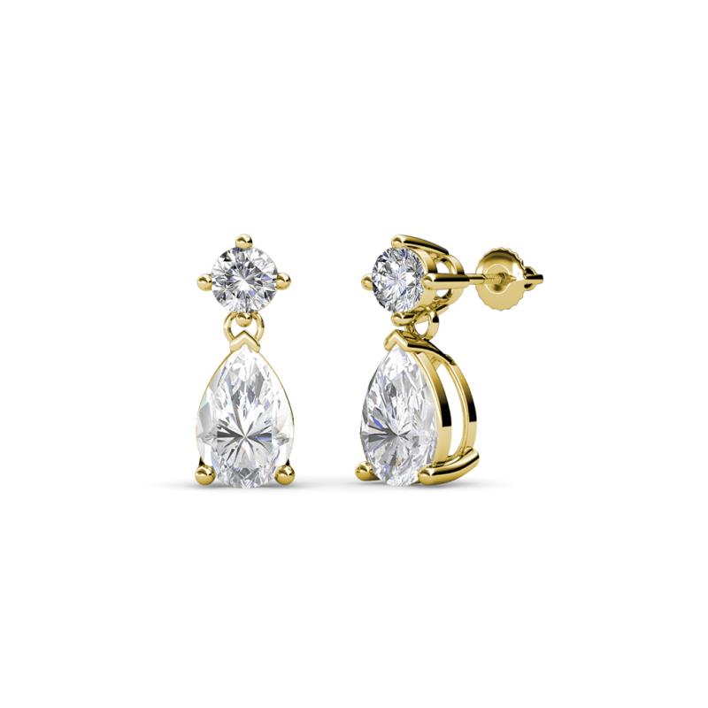Arina Pear Shape 7x5 mm White Sapphire and Diamond Dangle Stud Earrings 