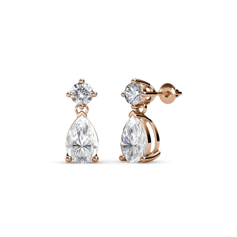 Arina Pear Shape 7x5 mm White Sapphire and Diamond Dangle Stud Earrings 