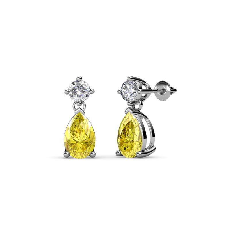 Arina Pear Shape 7x5 mm Yellow Sapphire and Diamond Dangle Stud Earrings 